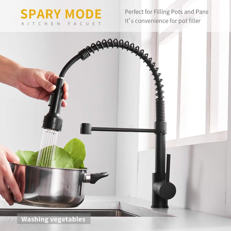 AIMADI Kitchen Faucet with Sprayer, Modern Single Handle Pull Down Sprayer Spring Matte Black Kitchen Sink Faucet with LED Light - Image 3